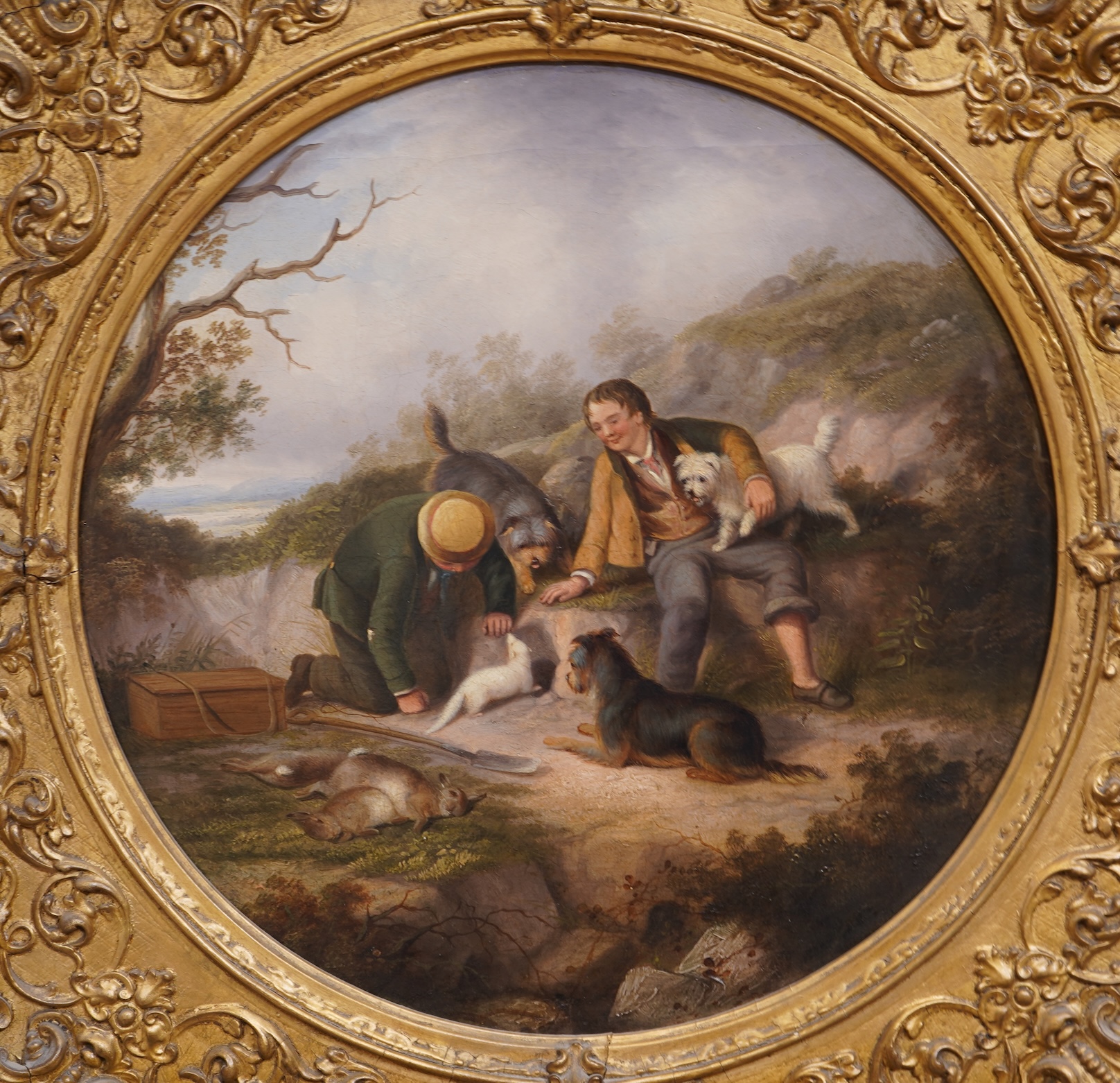 James Charles Morris, (fl. 1851-1863), A pair of tondo rabbiting scenes